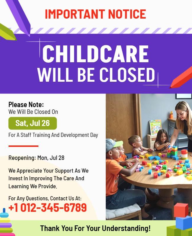 Childcare Closed Notice Flyer Template