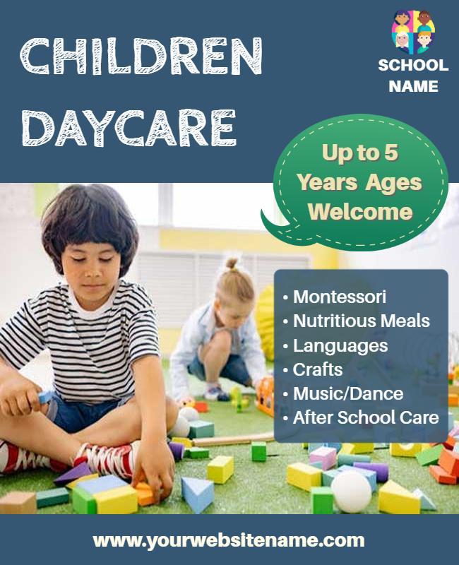 Playful Blue Children Daycare Services Flyer Template