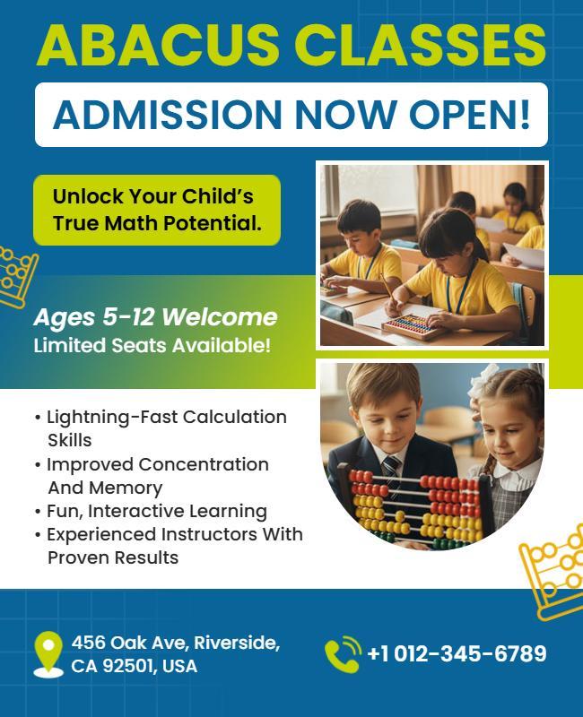 Children's Abacus Classes Admission Flyer Template