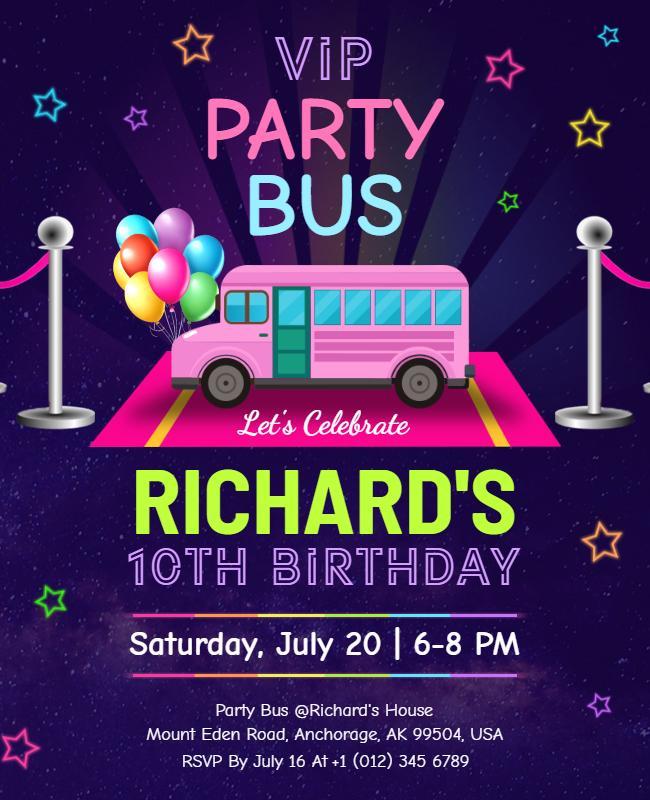 Childrens Birthday Party Bus Celebration Flyer Template