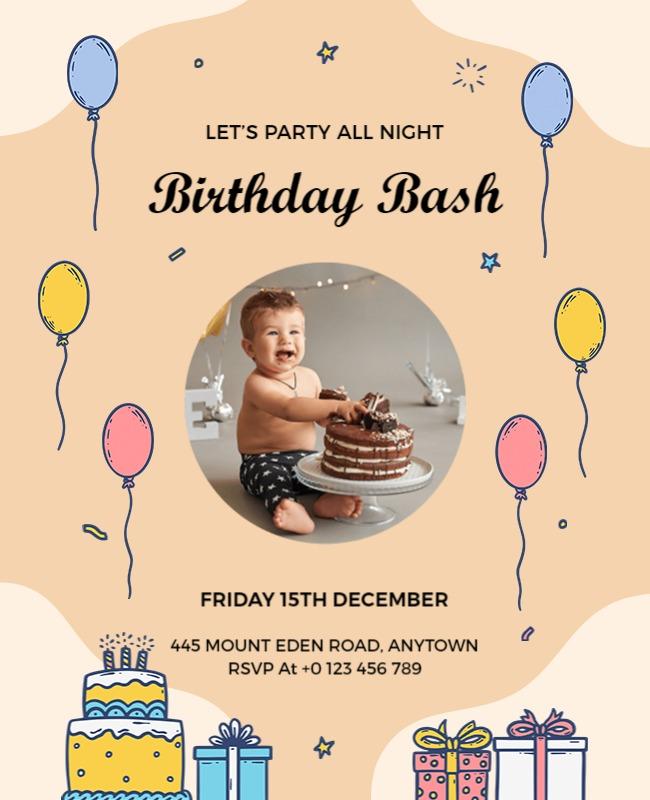 Playful Pastel Birthday Bash Celebration Flyer Template