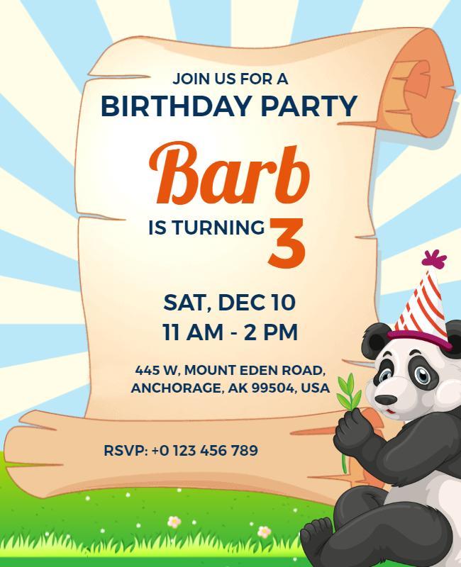 Childrens Birthday Party with Panda Theme Flyer Template