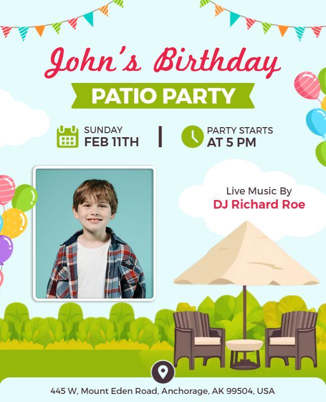 Childrens Birthday Patio Party Flyer Template