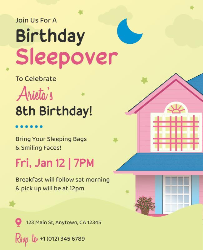 Childrens Birthday Sleepover Party Flyer Template