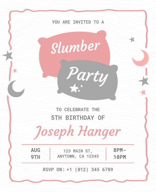 Childrens Birthday Slumber Party Invitation Flyer Template