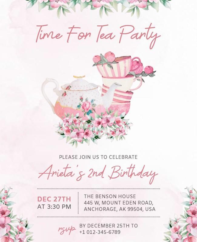 Childrens Birthday Tea Party Invitation Flyer Template