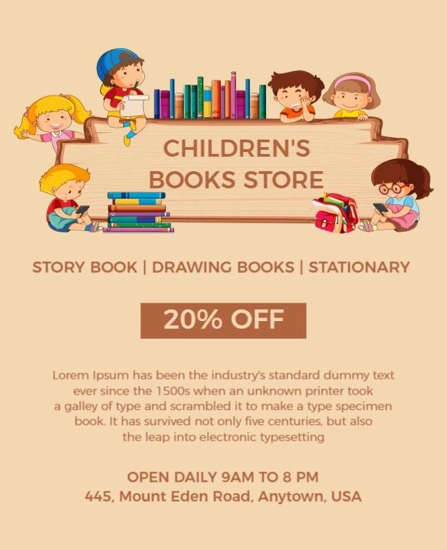 Childrens Bookstore Discount Flyer Template