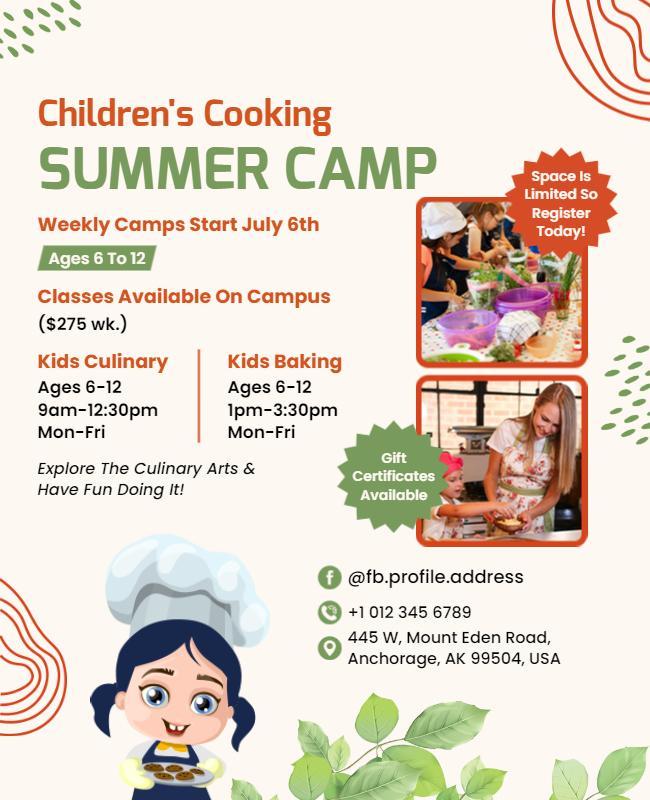 Childrens Cooking Summer Camp Flyer Template