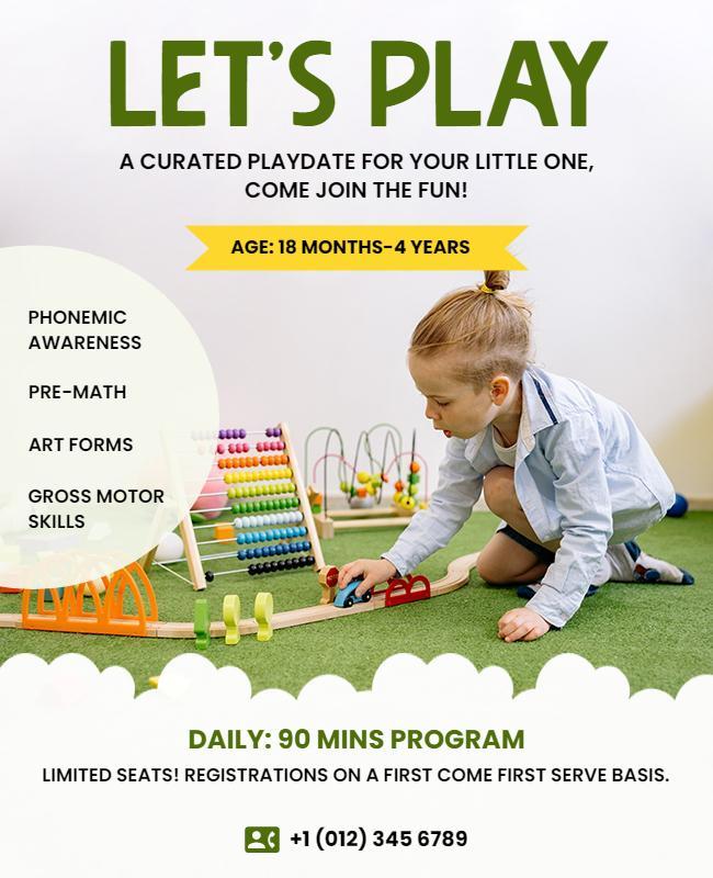 Childrens Curated Playdate Program Flyer Template