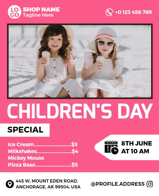 Playful Pink Children's Day Special Celebration Flyer Template