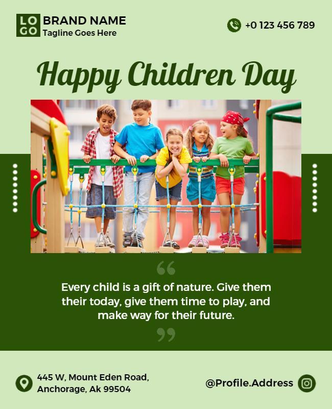 Playful Green Happy Children Day Celebration Flyer Template