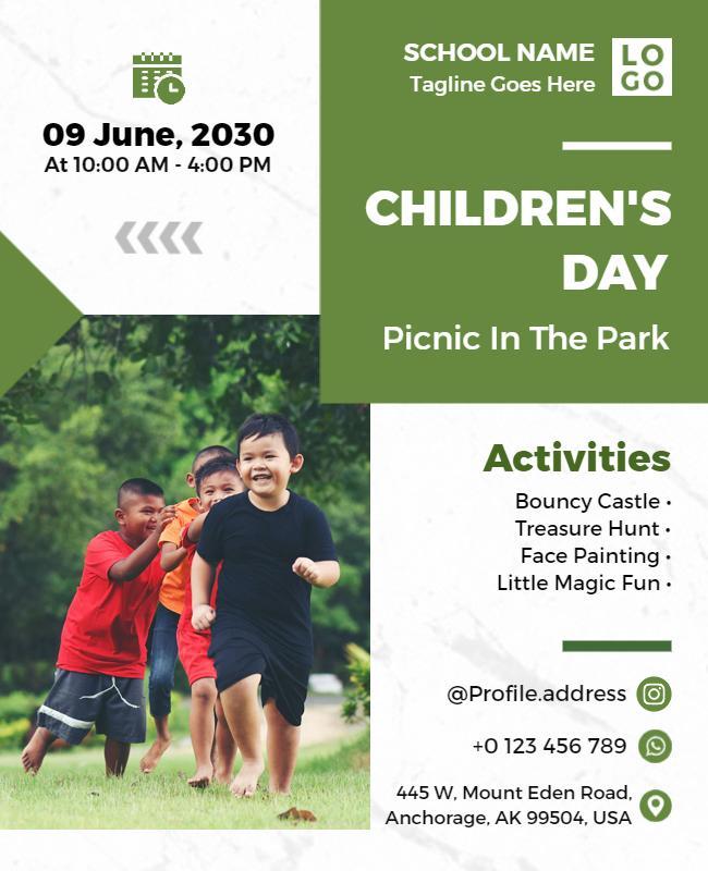 Childrens Day Park Picnic Activities Flyer Template