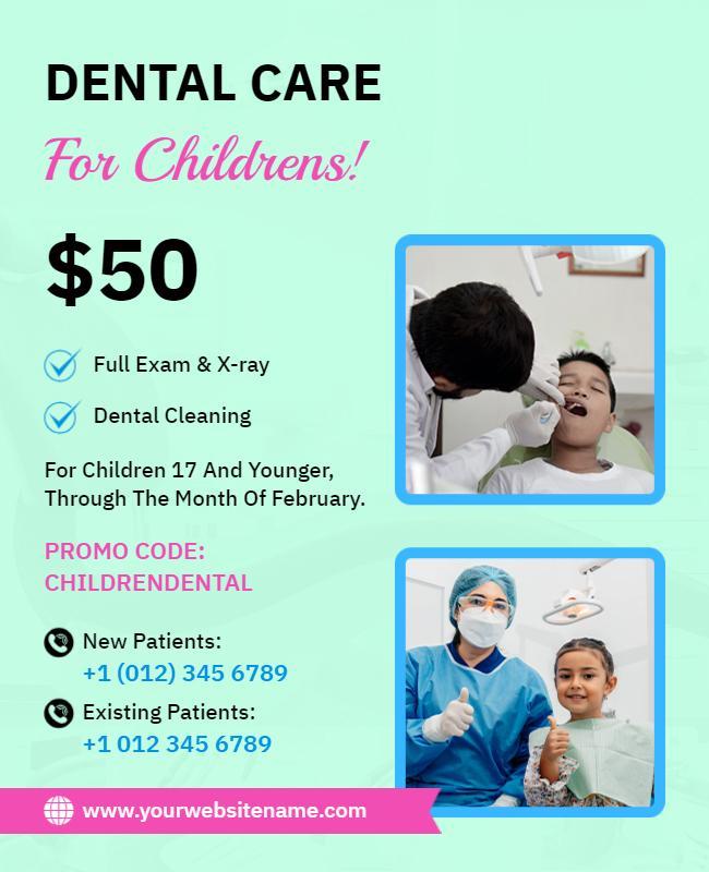 Childrens Dental Care Promotion Flyer Template