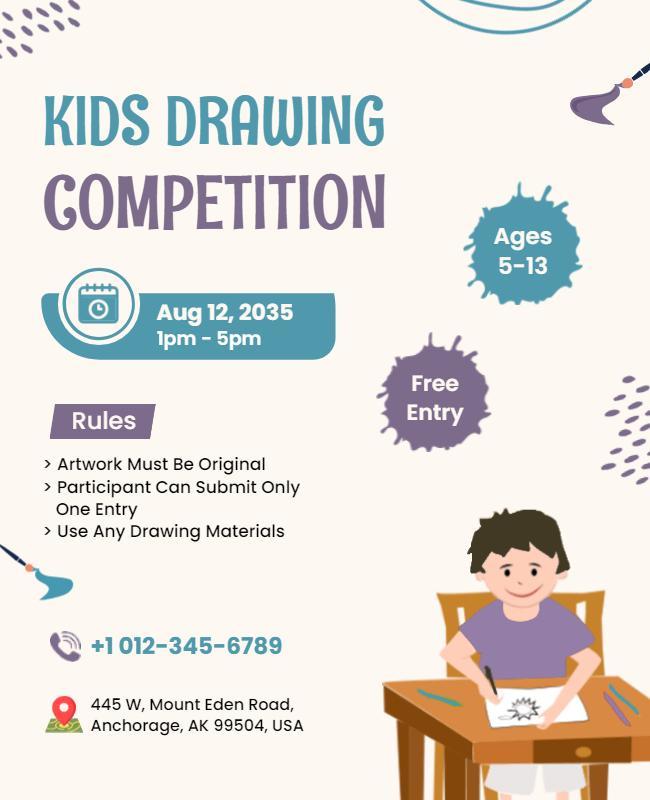 Playful Colorful Kids Drawing Competition Flyer Template