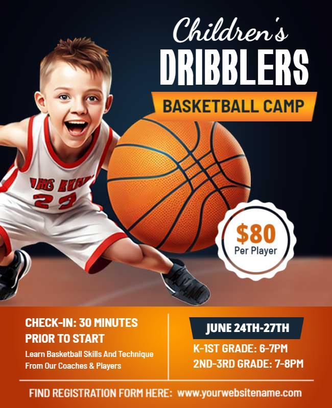 Children's Dribblers Basketball Camp Promotion Flyer Template