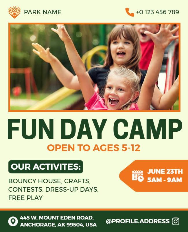 Childrens Fun Day Camp Activities Flyer Template