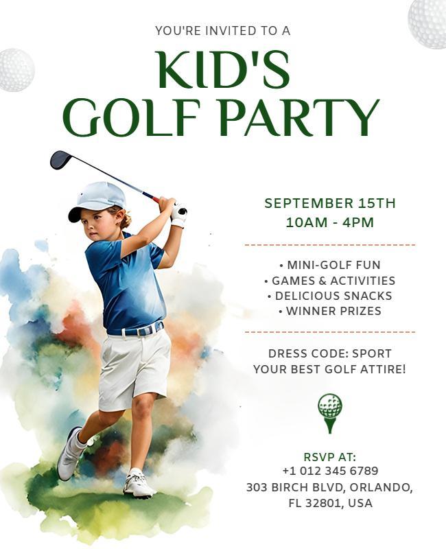 Children's Golf Party Invitation Flyer Template