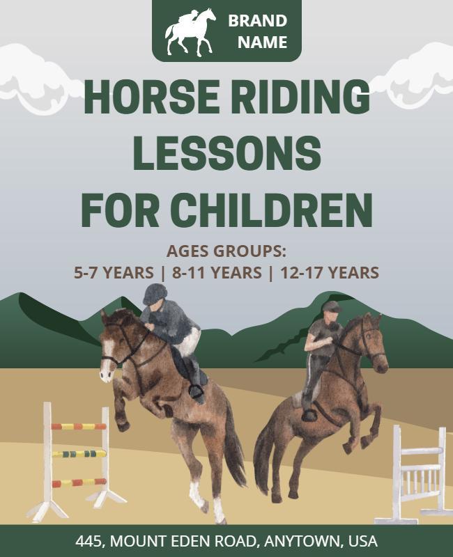 Childrens Horse Riding Lessons Advertisement Flyer Template