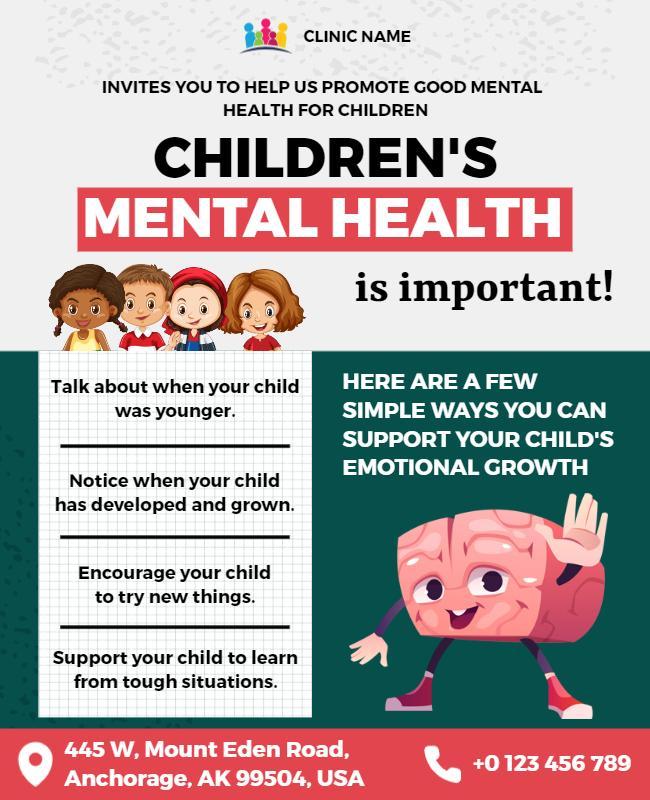 Colorful Illustrated Children's Mental Health Support Flyer Template