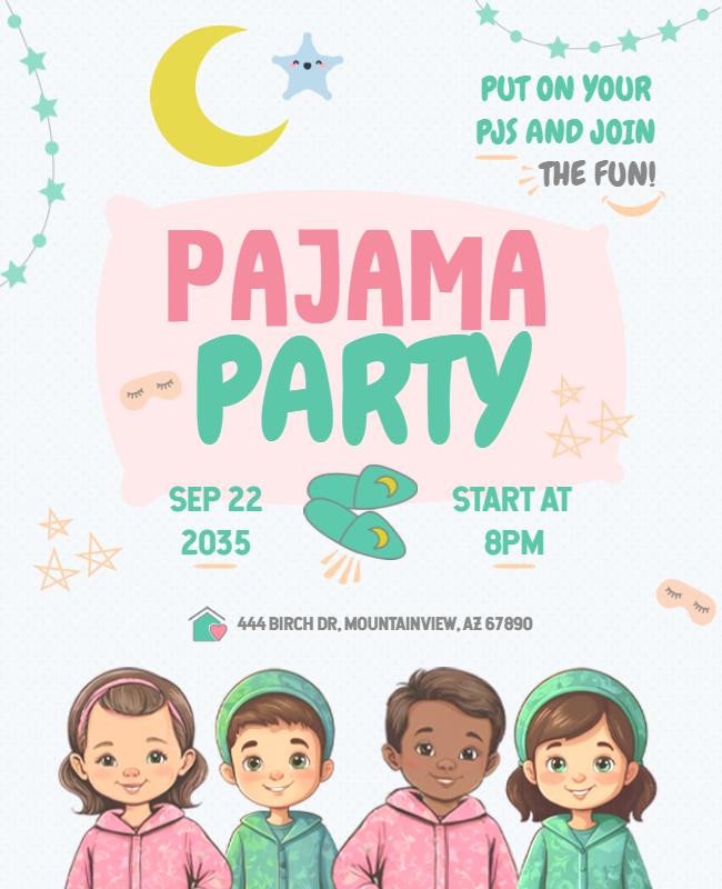 Childrens Pajama Party Invitation Flyer Template