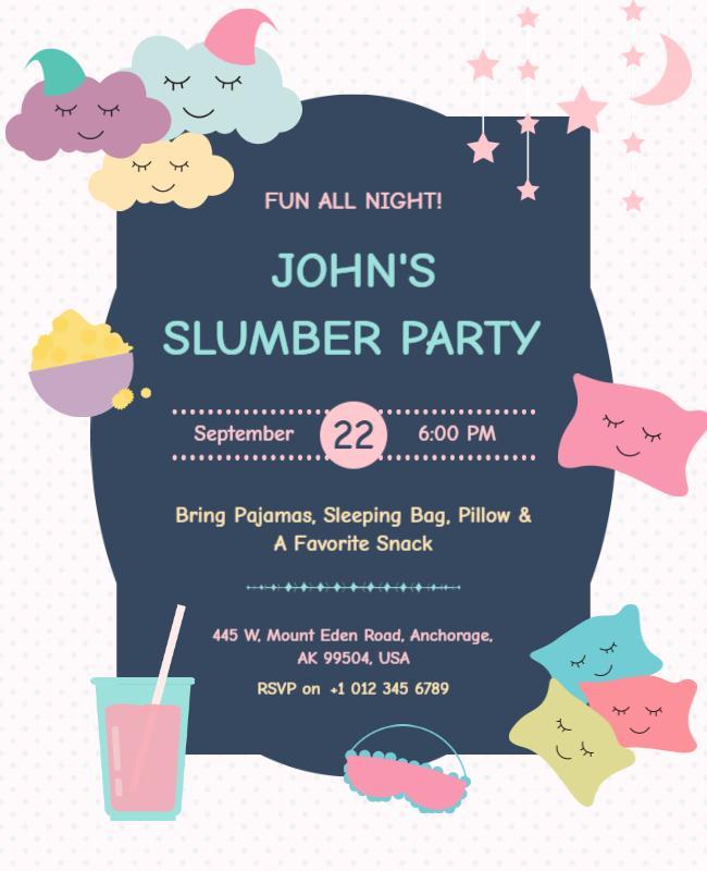 Childrens Pajama Slumber Party Invitation Flyer Template