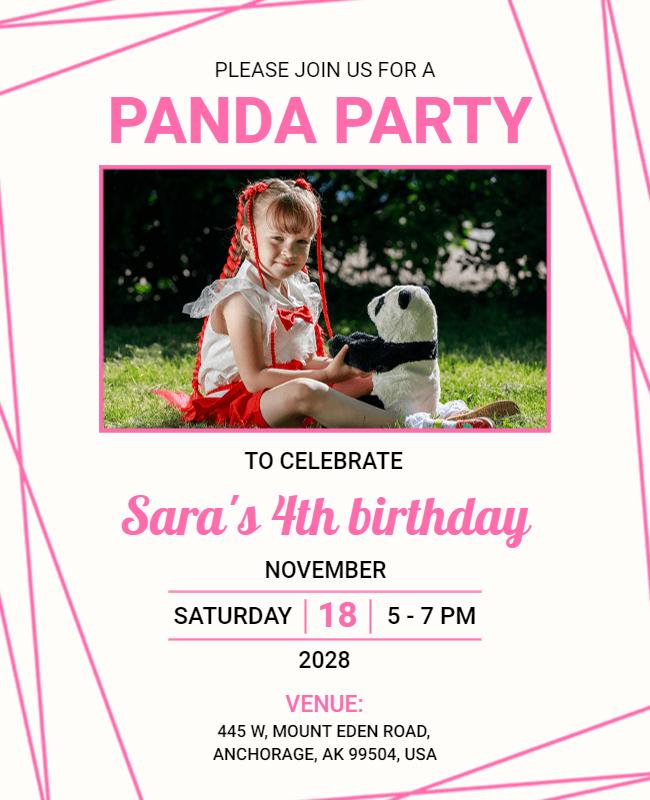 Childrens Panda Birthday Party Invitation Flyer Template