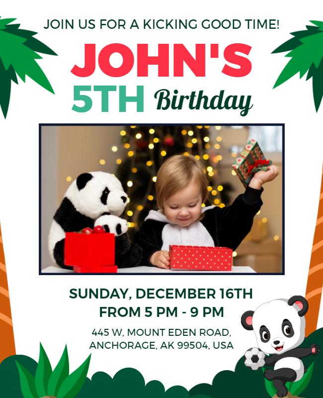 Childrens Panda Themed Birthday Celebration Flyer Template