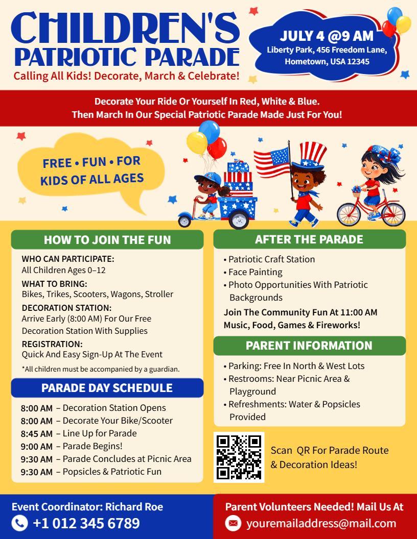 Children's Patriotic Parade Announcement Flyer Template