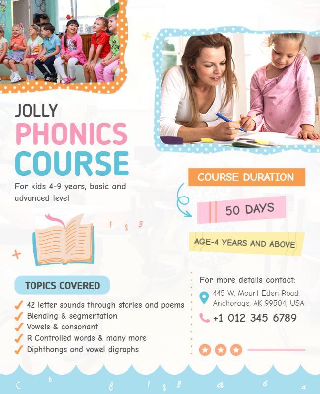 Childrens Phonics Learning Course Flyer Template