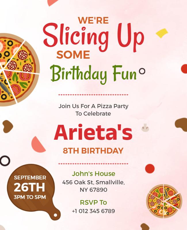 Childrens Pizza Party Birthday Celebration Flyer Template