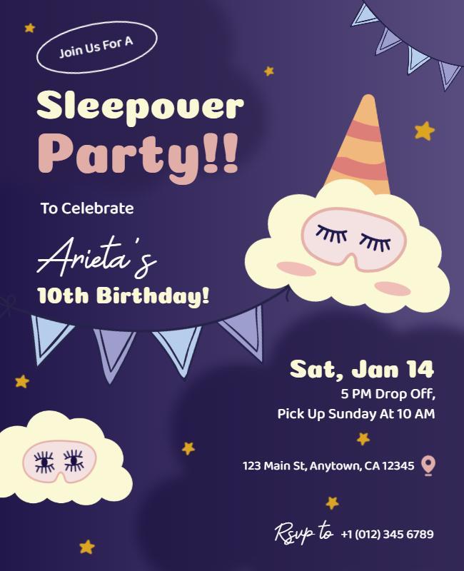 Childrens Sleepover Birthday Party Invitation Flyer Template