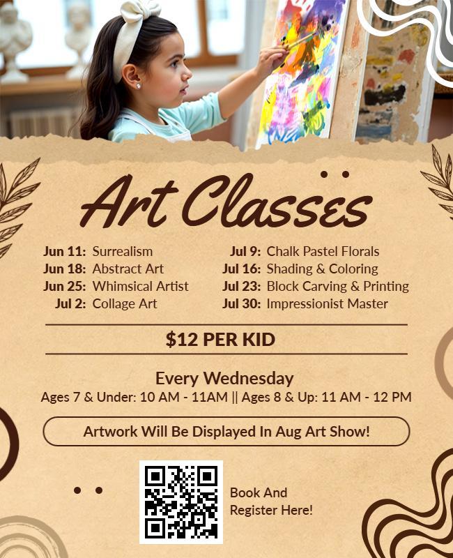 Children's Summer Art Classes Flyer Template