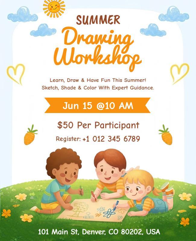 Children's Summer Drawing Workshop Poster Template