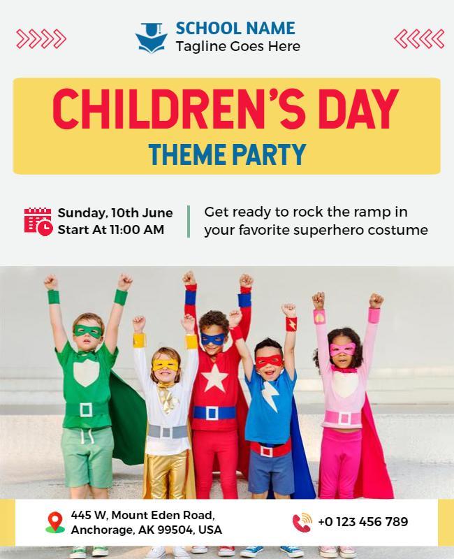 Childrens Superhero Theme Party Flyer Template