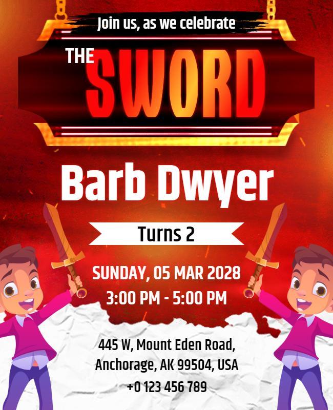 Childrens Sword Themed Birthday Celebration Flyer Template