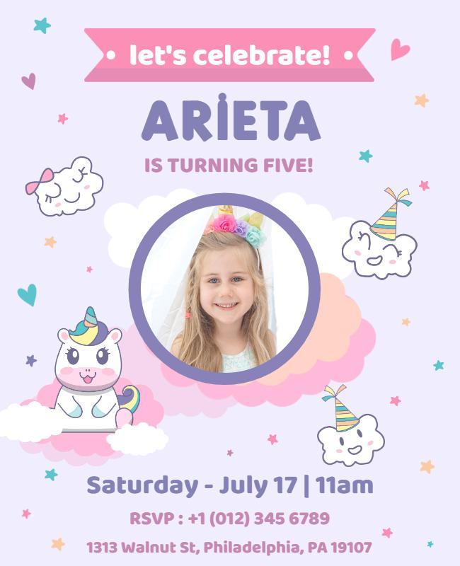 Childrens Unicorn Birthday Celebration Flyer Template