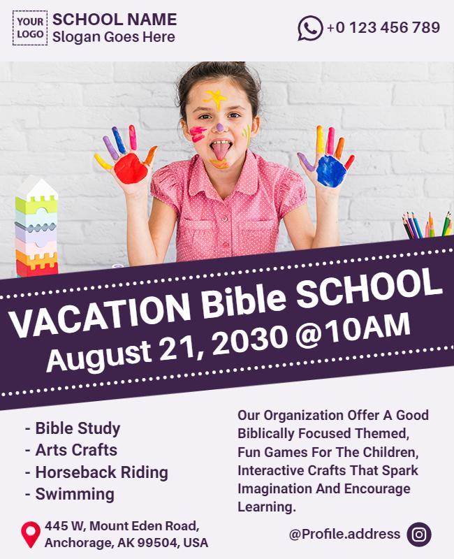 Childrens Vacation Bible School Activity Flyer Template