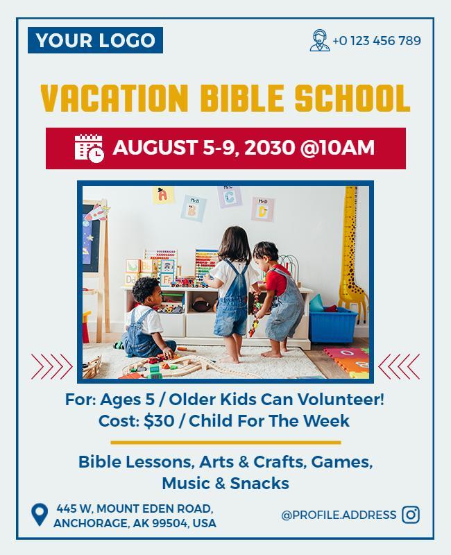 Childrens Vacation Bible School Event Flyer Template