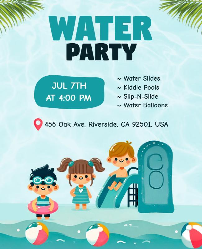 Children's Water Party Event Flyer Template