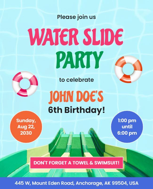 Childrens Water Slide Birthday Party Flyer Template