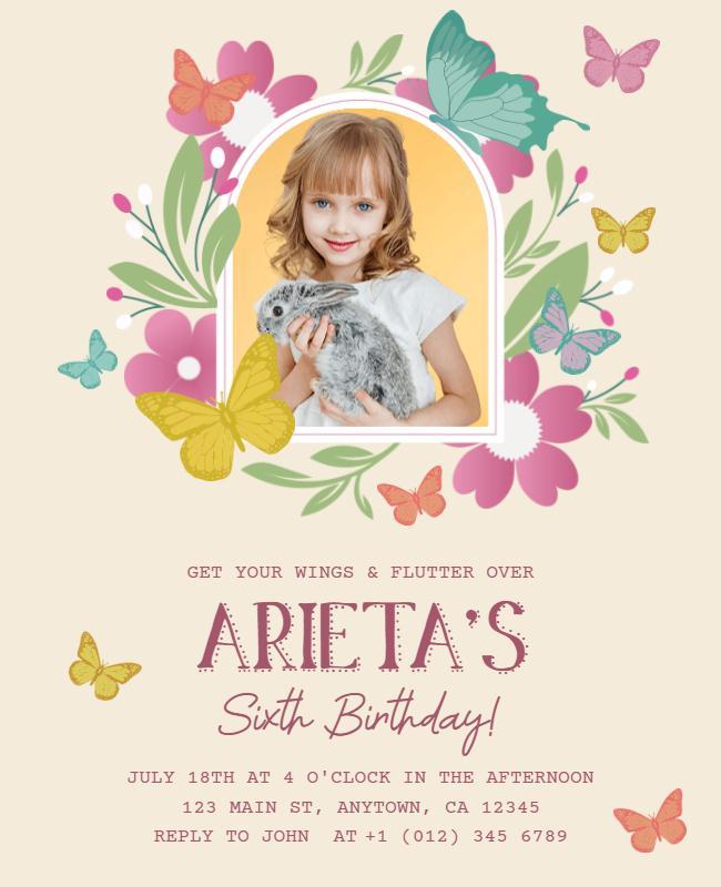 Childs Birthday Celebration with Butterfly Theme Flyer Template