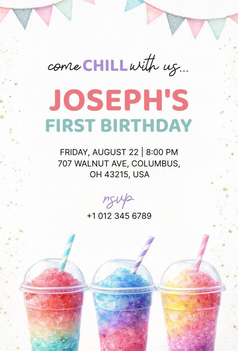 Chill Colorful Snow Cone 1st Birthday Celebration Invitation Template