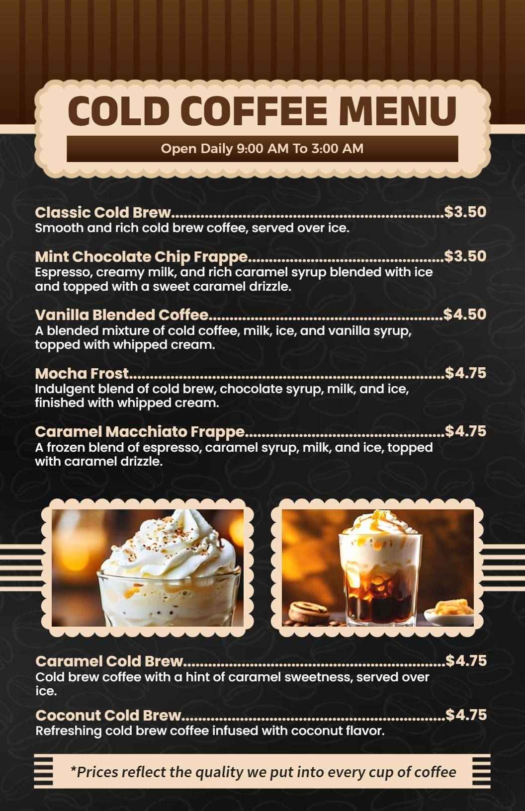 Chilled Coffee Delights with Flavorful Blends Cafe Menu Template