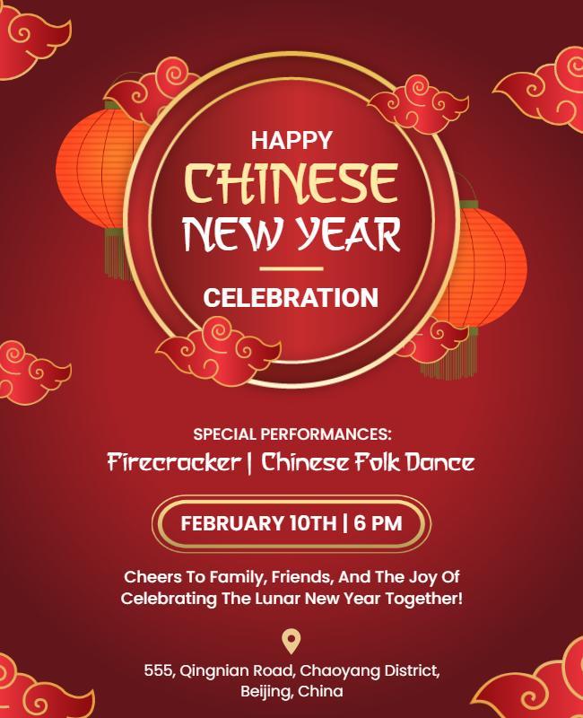 Festive Red Lunar New Year Celebration Event Flyer Template