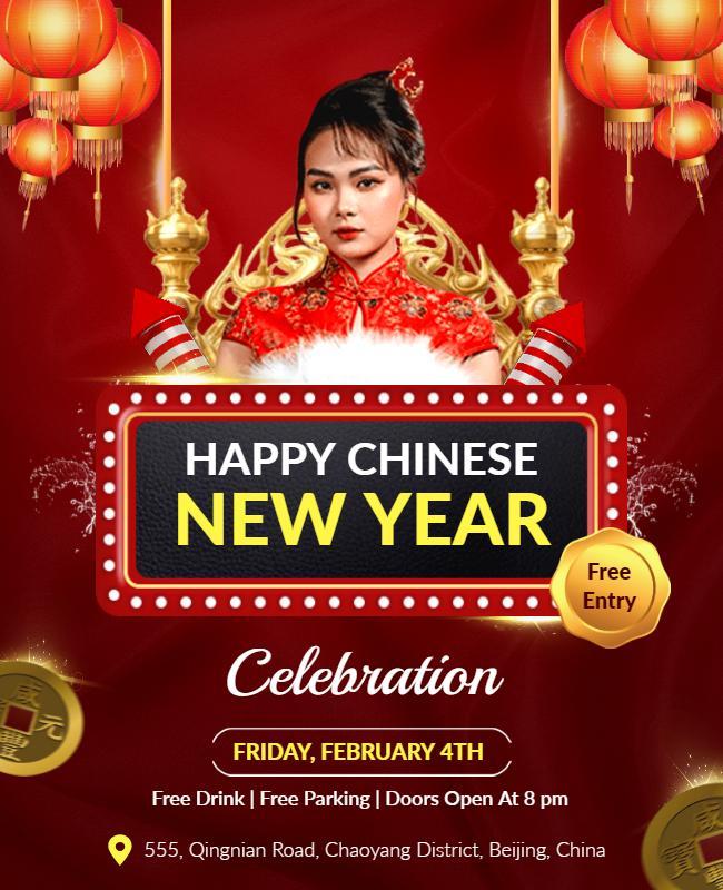 Vibrant Red Lanterns Chinese New Year Festivity Flyer Template