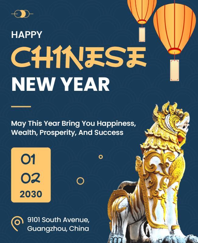 Festive Blue Chinese New Year Celebration Flyer Template