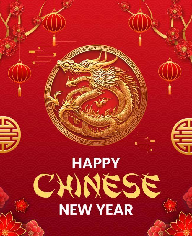 Festive Golden Dragon Theme for Lunar New Year Flyer Template