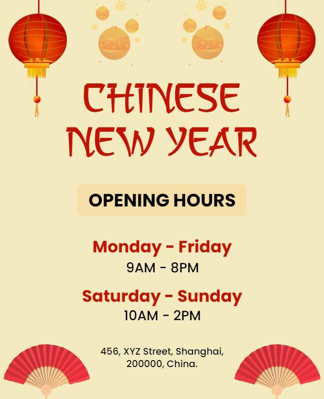 Chinese New Year Celebration Hours Flyer Template