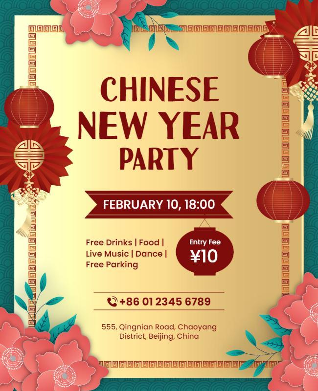 Festive Chinese New Year Celebration Party Flyer Template