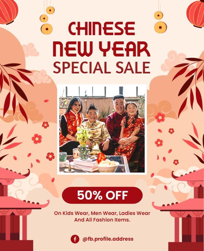 Festive Red Chinese New Year Special Sale Flyer Template